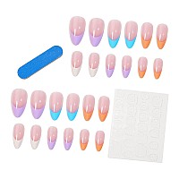 Vaveah Stiletto Press On Nails Medium Acrylic Coloful French Fake Nails False Nails With Nail Glueon Nails For Women And Girls