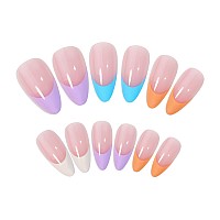 Vaveah Stiletto Press On Nails Medium Acrylic Coloful French Fake Nails False Nails With Nail Glueon Nails For Women And Girls