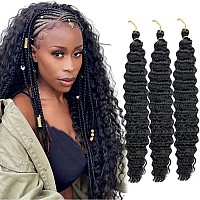 Batisi Ocean Wave Crochet Hair 18 Inch 1B Black Deep Wave Curly Braiding Hair Wavy 3 Packs Synthetic Curly Crochet Hair Beach Wa