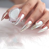 Prettydiva Moonlight Chrome Nail Powder White Chrome Nail Powder Aurora Iridescent Powders Mirror Effect Magic White Pearl Mi