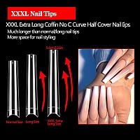 504Pcs 3Xl Coffin Nail Tips No C Curve Clear Extra Long Coffin Nail Tips For Acrylic Nails Professional Flattened Half Cover F