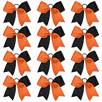 12 Pcs 8 Large Cheer Bows Orange Black Girl Hair Bows Halloween Cheerleading Softball Team Bow Hair Accessories For Cheerleader