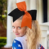 12 Pcs 8 Large Cheer Bows Orange Black Girl Hair Bows Halloween Cheerleading Softball Team Bow Hair Accessories For Cheerleader