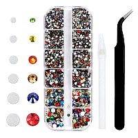 4240Pcs Flatback Multicolor Rhinestones Glass Crystal Gems For Nail Art Face Jewels Round With Tweezers And Picking Pen Ss6Ss2