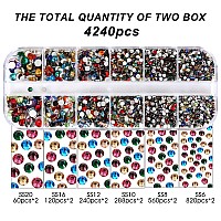 4240Pcs Flatback Multicolor Rhinestones Glass Crystal Gems For Nail Art Face Jewels Round With Tweezers And Picking Pen Ss6Ss2