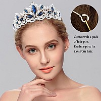 Exacoo Silver Tiara For Women Sapphire Crown For Girls Wedding Princess Birthday Crystal Rhinestones Headbands For Prom Bridal P