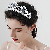 Exacoo Silver Tiara For Women Sapphire Crown For Girls Wedding Princess Birthday Crystal Rhinestones Headbands For Prom Bridal P