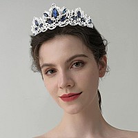 Exacoo Silver Tiara For Women Sapphire Crown For Girls Wedding Princess Birthday Crystal Rhinestones Headbands For Prom Bridal P