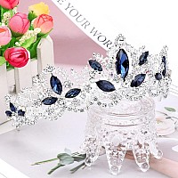 Exacoo Silver Tiara For Women Sapphire Crown For Girls Wedding Princess Birthday Crystal Rhinestones Headbands For Prom Bridal P