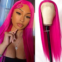 Missyvan Hot Pink Lace Front Wig Synthetic Silky Straight Fashion Hair Wigs Colorful 22 Inch Long Natural Glueless Wigs Heat Res