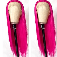 Missyvan Hot Pink Lace Front Wig Synthetic Silky Straight Fashion Hair Wigs Colorful 22 Inch Long Natural Glueless Wigs Heat Res