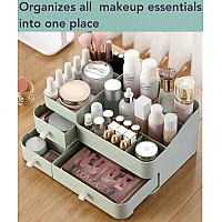 Makeup Organizer For Vanity Large Countertop Organizer With Drawers Cosmetics Storage For Skin Care Brushes Eyeshadow Lotio