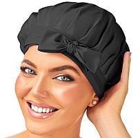 Silk Bonnet 100% Mulberry Silk Sleep Cap Breathable & Adjustable Sleeping Caps Silk Hair Wrap Women Night Cap for Curly Hair (Black)