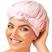 Silk Bonnet 100% Mulberry Silk Sleep Cap Breathable & Adjustable Sleeping Caps Silk Hair Wrap Women Night Cap for Curly Hair (Pink)