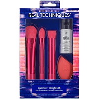 Real Techniques Limited Edition Sparkle + Sleigh Makeup Brush & Sponge Kit, Makeup Spone Blender & Face Brushes For Flawless Finish, 5 Piece Holiday Gift Set