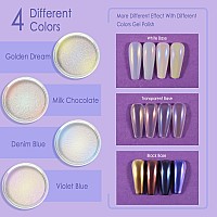 Allstarry Chrome Nail Powder 4 Colors Iridescent Aurora Powder Metallic Mirror Effect Pigment Pearlescent Purple Mermaid Unicorn