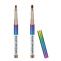 Savita 2Pcs Nail Art Clean Up Brushes Painting Brushes For Nails With Round Angled Head Colorful Bling Nail Pen Painting Tool