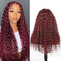 Isee Hair 99J Water Wave Transparent Lace Front Wigs Human Hair Pre Plucked 22 Inch 150 Density Brazilian Deep Curly Wave Human