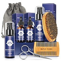 Maple Flora Beard Care Kit Gifts Set Wbeard Conditioner 2 Packs Beard Oil Beard Wash Brush Comb Scissors Bag Ebook Val