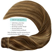 Loxxy Ponytail Extension Human Hair Wrap Around Ponytail Hair Extension Piano Straight 14 Inch 70G Dark Brown Mixed With Light B