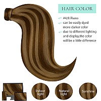 Loxxy Ponytail Extension Human Hair Wrap Around Ponytail Hair Extension Piano Straight 14 Inch 70G Dark Brown Mixed With Light B