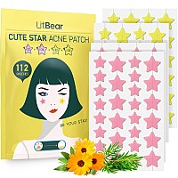 LitBear Acne/Pimple Patch, Pink & Yellow Star Shaped Acne Absorbing Cover Patch, Hydrocolloid Acne Patches For Face Zit Patch Acne Dots, Tea Tree Oil + Centella, 112 Patches, 14mm & 10mm