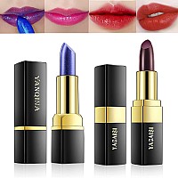 Yeweian 2 Pcs Magic Black Blue Lipstick Set Shimmer Color Changing Lipstickblue Changed Into Pinkblack Change Into Brick Red