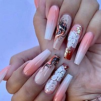 24 Pcs Yoyoee Long Press On Nails Coffin False Nails Marble Nails Gradient Fake Nails Pink Nails For Womon And Girle