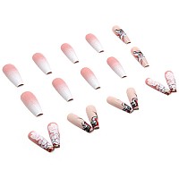 24 Pcs Yoyoee Long Press On Nails Coffin False Nails Marble Nails Gradient Fake Nails Pink Nails For Womon And Girle