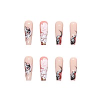 24 Pcs Yoyoee Long Press On Nails Coffin False Nails Marble Nails Gradient Fake Nails Pink Nails For Womon And Girle