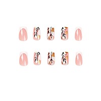 Foccna 24Pcs French Tip Press On Nails Medium Pink Fake Nails Square Glossy White False Nail Tips Artificial Finger Manicure For