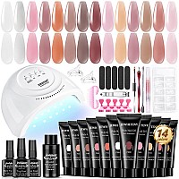 Jewhiteny Poly Extension Gel Nail Kit With 48W Led Nail Lamp 14 Colors Builder Extension Gel Allinone French Kit Nail Art Desi