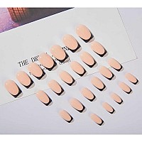 Rikview French Tip Press On Nails Medium Fake Nails Black Stick On Nails Square Nude Nails For Women