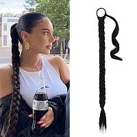 Barsdar 30 Inch Long Braided Ponytail Extension With Hair Tie Straight Sleek Wrap Around Black Braided Ponytail Hair Extension