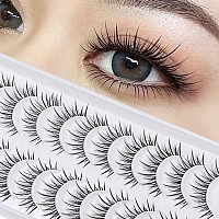 Manga Lashes Natural Look Japanese Anime Lashes Korean Asian Wispy Spiky Lashes With Clear Band Short Fake Eyelash 10 Pairs Pack