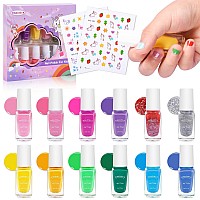 Wakaniya Kids Nail Polish Set For Girls 12 Candy Colors Toddler Nail Polish Kit With Nail Stickers Water Based Natural Safe N