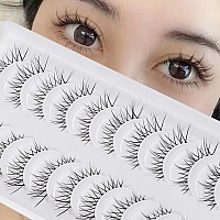 Manga Lashes Natural Look Japanese Anime Lashes Korean Asian Wispy Spiky Lashes With Clear Band Short Fake Eyelash 10 Pairs Pack