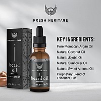 Fresh Heritage Beard Oil 1Oz Natural Formula For Softer Fuller Thicker Growth Unscented Fragrancefree Beard Care For Bla