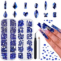 Canvalite 1820Pcs Blue Rhinestones Nail Gems 12 Styles 3D Glass Crystals Nail Charms Shiny Multi Shape Flatback Nail Rhinestone