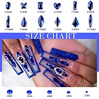 Canvalite 1820Pcs Blue Rhinestones Nail Gems 12 Styles 3D Glass Crystals Nail Charms Shiny Multi Shape Flatback Nail Rhinestone