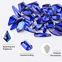 Canvalite 1820Pcs Blue Rhinestones Nail Gems 12 Styles 3D Glass Crystals Nail Charms Shiny Multi Shape Flatback Nail Rhinestone