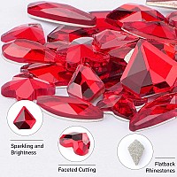 Canvalite 1820Pcs Red Rhinestones Nail Gems 12 Styles 3D Glass Crystals Nail Charms Shiny Multi Shape Flatback Nail Rhinestones