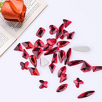 Canvalite 1820Pcs Red Rhinestones Nail Gems 12 Styles 3D Glass Crystals Nail Charms Shiny Multi Shape Flatback Nail Rhinestones