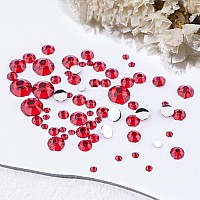 Canvalite 1820Pcs Red Rhinestones Nail Gems 12 Styles 3D Glass Crystals Nail Charms Shiny Multi Shape Flatback Nail Rhinestones