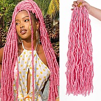 Leeven 24 Inch Pink Soft Locs Crochet Hair 6 Packs Pre Looped Distressed Faux Locs Natural Butterfly Locs Boho Goddess Locs Curl