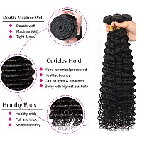 Deep Wave Bundles With Closure Human Hair 12 14 1610 Closure 4X4 Lace Closure With Baby Hair Natural Color 3 Bundles With Clo