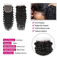 Deep Wave Bundles With Closure Human Hair 12 14 1610 Closure 4X4 Lace Closure With Baby Hair Natural Color 3 Bundles With Clo