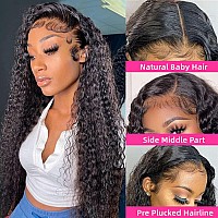 Deep Wave Bundles With Closure Human Hair 12 14 1610 Closure 4X4 Lace Closure With Baby Hair Natural Color 3 Bundles With Clo