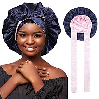 Satin Bonnet Silk Hair Bonnets For Women Curly Hair Wrap For Sleeping Cap Reversible Bonnet With Tie Band Night Cap Double Layer