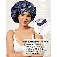 Satin Bonnet Silk Hair Bonnets For Women Curly Hair Wrap For Sleeping Cap Reversible Bonnet With Tie Band Night Cap Double Layer